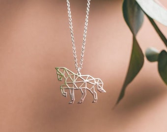 Horse Origami Necklace, Gold, Silver & Rose Gold, Geometric Animal Necklace, Horse Jewellery, Pony Pendant, Horse Charm Gift, Meraki Accents