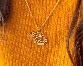 Collana origami di ratto, oro e argento, collana di animali geometrici, gioielli di ratto, ciondolo per topi, regalo di topi, ciondolo di ratto, accenti Meraki