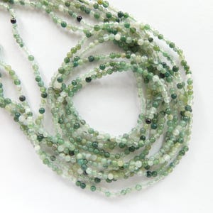 2mm Moss Agate Smooth Beads Tiny Genuine Agate Green Beads 15&quot; Green Gemstone Beads for Jewelry Making Beading Gift