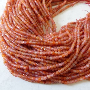 3mm Natural Carnelian Faceted Cube Beads 15&quot; Orange Genuine Gemstone Beads for Jewelry Making Beading Craft Gift Beads Self-Love Abundance