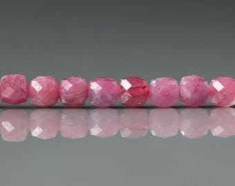 4.5mm Pink Tourmaline Cube Beads  Sparkly Gemstone Beads Pink Crystal for Jewelry Making Beading Gift October Birthstone