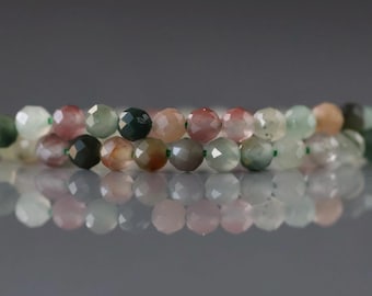 3mm Moss Agate Faceted Beads Genuine Agate Colorful Beads Strand 15" Gemstone Beads for DIY Jewelry Making Beading Crafter Gift