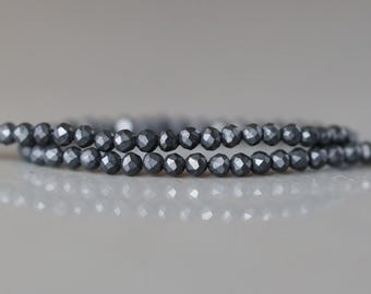 2mm Shungite Micro Faceted Beads 15" Genuine Russian Shungite Beads Black Gemstone Beads Beading Crafter Gift