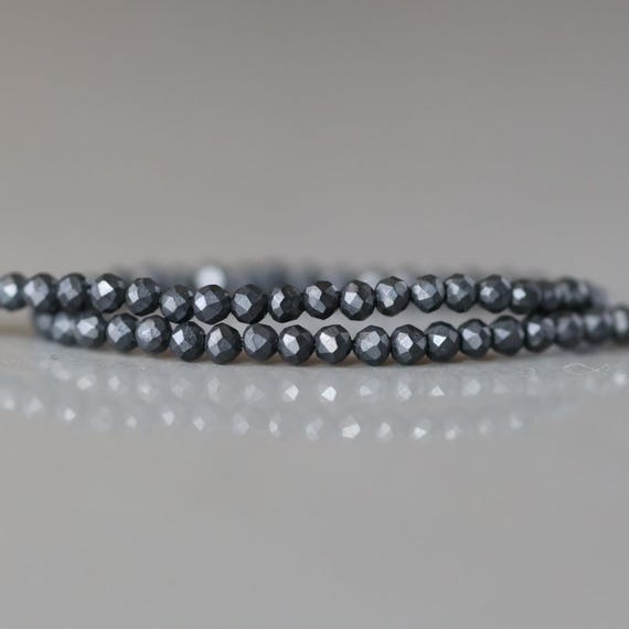 2mm Shungite Micro Faceted Beads 15" Genuine Russian Shungite Beads Black Gemstone Beads Beading Crafter Gift