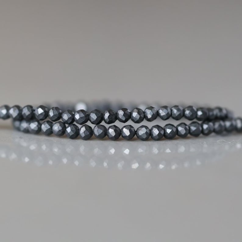 2mm Shungite Micro Faceted Beads 15" Genuine Russian Shungite Beads Black Gemstone Beads Beading Crafter Gift image 1