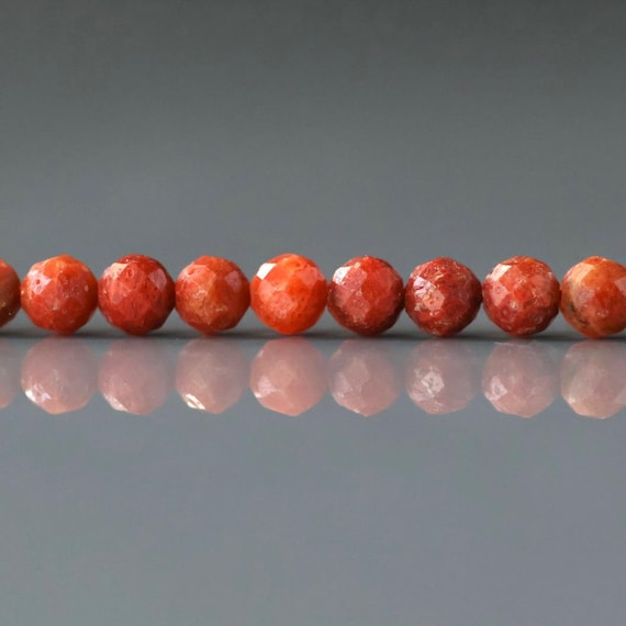 4mm Natural Coral Beads Micro Faceted Beads Genuine Coral Beads 15" Gemstone Beads for Jewelry Making Gift for crafter