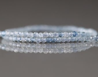 2mm Natural Aquamarine Beads Micro Faceted 15" Raw Genuine Gemstone Beads for Jewelry Making Beading Craft Gift Beads March Birthstone