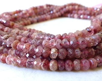 6mm AAA Strawberry Quartz Micro Faceted Rondel Beads Genuine Quartz Beads 15&quot; Sparkly Gemstone Beads for Jewelry Making