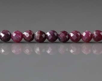 3mm Ruby Beads Micro Faceted Beads 15" Natural Crystal Beads Dark Pink Ruby Gemstone Beads Beading Crafter Gift July Birthstone DIY Jewelry