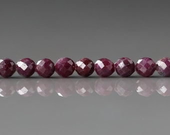 4mm Ruby Beads Micro Faceted Beads 15" Natural Crystal Beads Dark Pink Ruby Gemstone Beads Beading Crafter Gift July Birthstone DIY Jewelry