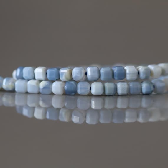 2mm Oregon Owyhee Blue Opal Cube Beads Strand 15" Faceted Genuine Gemstone Beads Natural Opal for Jewelry Making Beading Craft Gift Beads