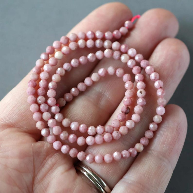 3mm Pink Petrified Wood Jasper Faceted Beads Genuine Small Pink Jasper Beads 15" Gemstone Beads for Jewelry Making image 2