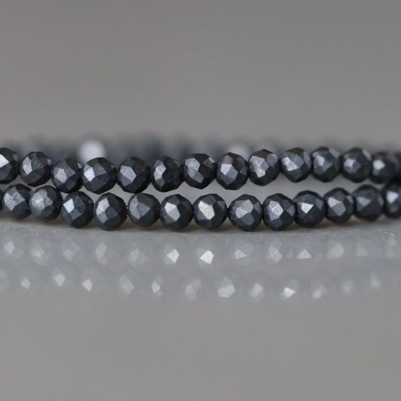 2mm Shungite Micro Faceted Beads 15" Genuine Russian Shungite Beads Black Gemstone Beads Beading Crafter Gift image 2
