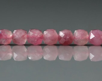 4.5mm Pink Tourmaline Cube Beads Sparkly Gemstone Beads Pink Crystal for Jewelry Making Beading Gift October Birthstone