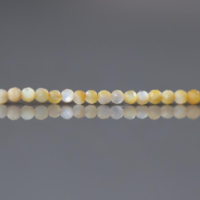 2mm Natural Yellow Mother of Pearl Beads Micro Faceted MOP Genuine Yellow Shell Beads 15" Gemstone Jewelry Making Gift for crafter 画像 3