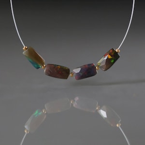 5x8mm Black Ethiopian Opal Rectangle Beads Faceted Flat Natural Welo Opal Genuine Bead DIY Jewelry Making Earrings Supply October Birthstone