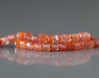 3mm Natural Carnelian Faceted Cube Beads 15" Orange Genuine Gemstone Beads for Jewelry Making Beading Craft Gift Beads Self-Love Abundance