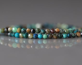 Cuentas de crisocola micro facetadas de 2 mm, hebra de 38 cm (15"), cuentas de piedras preciosas de crisocola para bisutería, manualidades, regalos, bricolaje y creación de joyas.