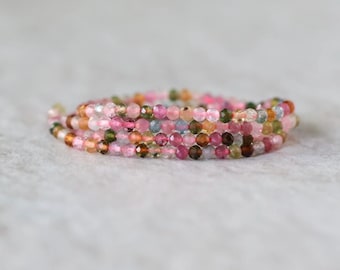 2.5mm AAA Watermelon Tourmaline Micro Faceted Beads 15" Transparent Rainbow Gemstone Beads for Jewelry Making