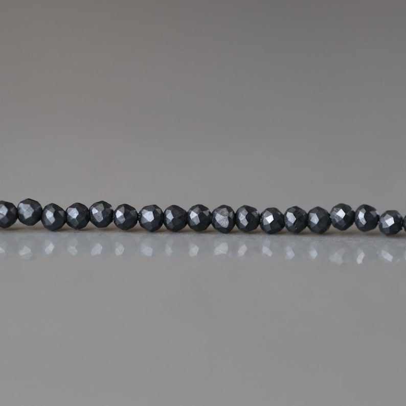 2mm Shungite Micro Faceted Beads 15" Genuine Russian Shungite Beads Black Gemstone Beads Beading Crafter Gift image 3