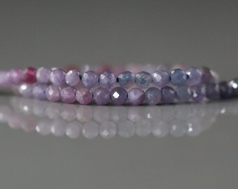 3mm Purple Pink Sapphire Beads Faceted Round 7" Raw Sapphire Genuine Gemstone Beads Jewelry Making Beading Craft Gift September Birthstone