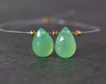 11mm Natural Pastel Green Chalcedony Briolette Beads Faceted Drops Teardrops Beads Chrysoprase Gemstone for DIY Jewelry Making
