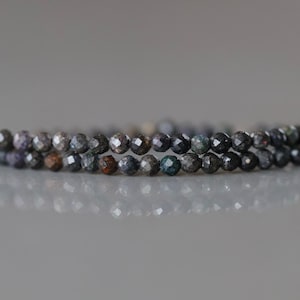2mm Black Matrix Opal Micro Faceted Beads Genuine Opal Beads 15" Gemstone Beads for Jewelry Making Beading Craft Gift