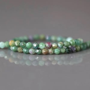 3mm Natural Ruby Fuchsite Micro Faceted Beads Genuine Small Green Beads 15" Gemstone Beads for Jewelry Making Beading Gift for Crafter