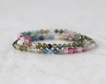 3mm AAA Watermelon Tourmaline Faceted Beads 15" Transparent Rainbow Gemstone Beads Jewelry Making Beading Gift Crafter October Birthstone