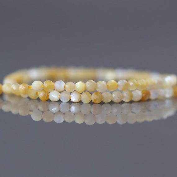 2mm Natural Yellow Mother of Pearl Beads Micro Faceted MOP Genuine Yellow Shell Beads 15" Gemstone Jewelry Making Gift for crafter