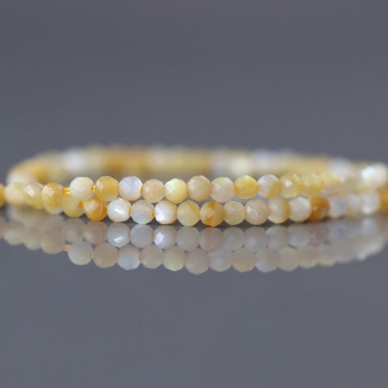 2mm Natural Yellow Mother of Pearl Beads Micro Faceted MOP Genuine Yellow Shell Beads 15" Gemstone Jewelry Making Gift for crafter 画像 1