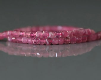 2mm Pink Tourmaline Cube Beads 15" Transparent Gemstone Beads for Jewelry Making Beading Gift for Crafters October Birthstone