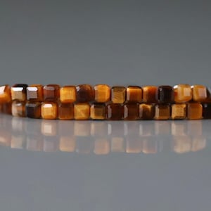 2mm Tigers Eye Cube Beads Faceted Tiger Eye Genuine Tiny Beads 15" Gemstone Beads for Jewelry Making Beading Craft Gift Seed Beads Brown