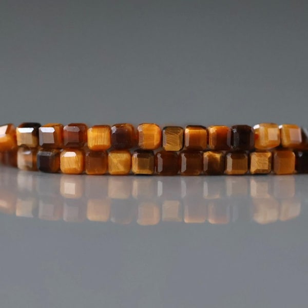 2mm Tigers Eye Cube Beads Faceted Tiger Eye Genuine Tiny Beads 15" Gemstone Beads for Jewelry Making Beading Craft Gift Seed Beads Brown