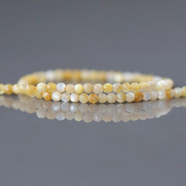 2mm Natural Yellow Mother of Pearl Beads Micro Faceted MOP Genuine Yellow Shell Beads 15" Gemstone Jewelry Making Gift for crafter 画像 2