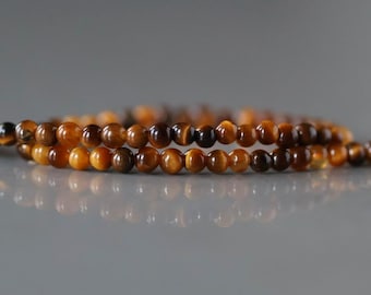 Cuentas de ojo de tigre de 2 mm, lisas, AAA, auténticas, pequeñas cuentas de ojo de tigre de 15", piedras preciosas para hacer joyas, abalorios, manualidades, regalos, cuentas de semillas marrones.