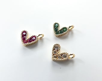 1 Piece 14k Gold Filled Paved Tiny Heart Charm CZ White Green Pink Heart Pendant Mini Heart Jewelry Making DIY Earrings Pendant