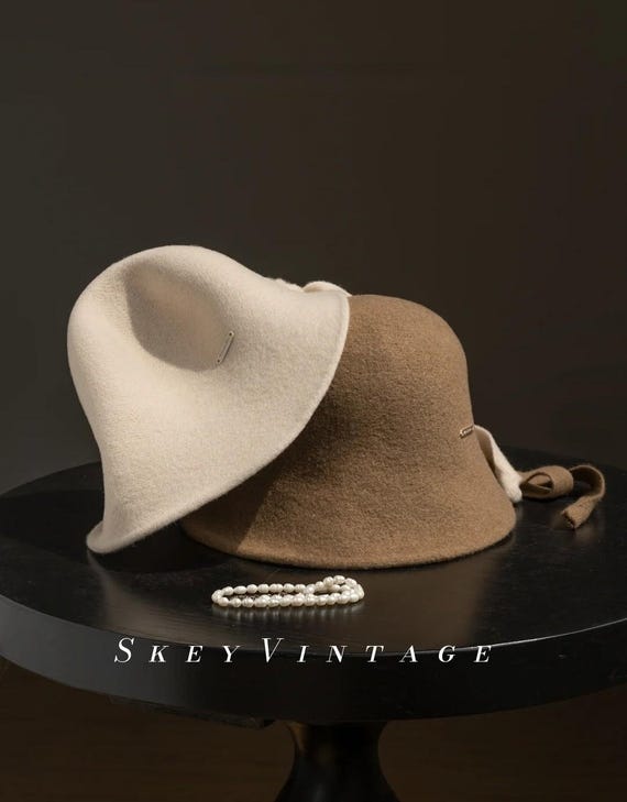 Minimalist Wool Felt Hat, Vintage Winter Bucket Hat for  display picture 3