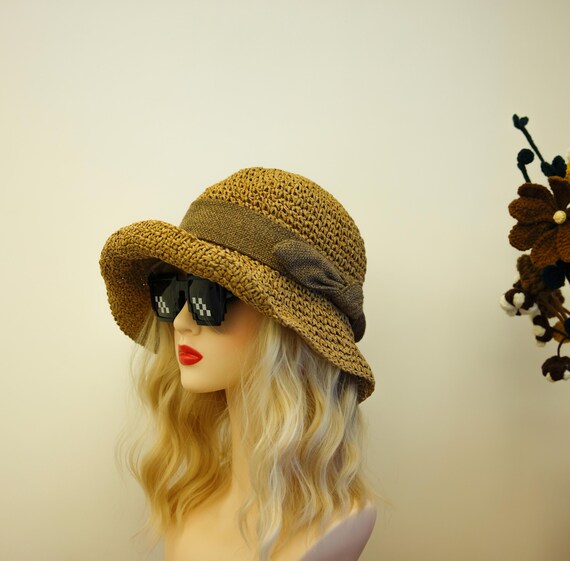 Handmade Brown Woven Sun Hat for Women – Elegant and  display picture 3