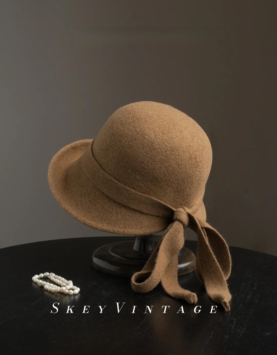 Minimalist Wool Felt Hat, Vintage Winter Bucket Hat for 
