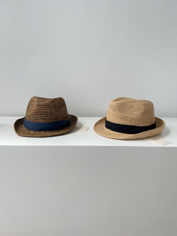 Raffia short brim Fedora Raffia Straw Diamond Crown Fedora Hat – Village Hat Shop main image 4