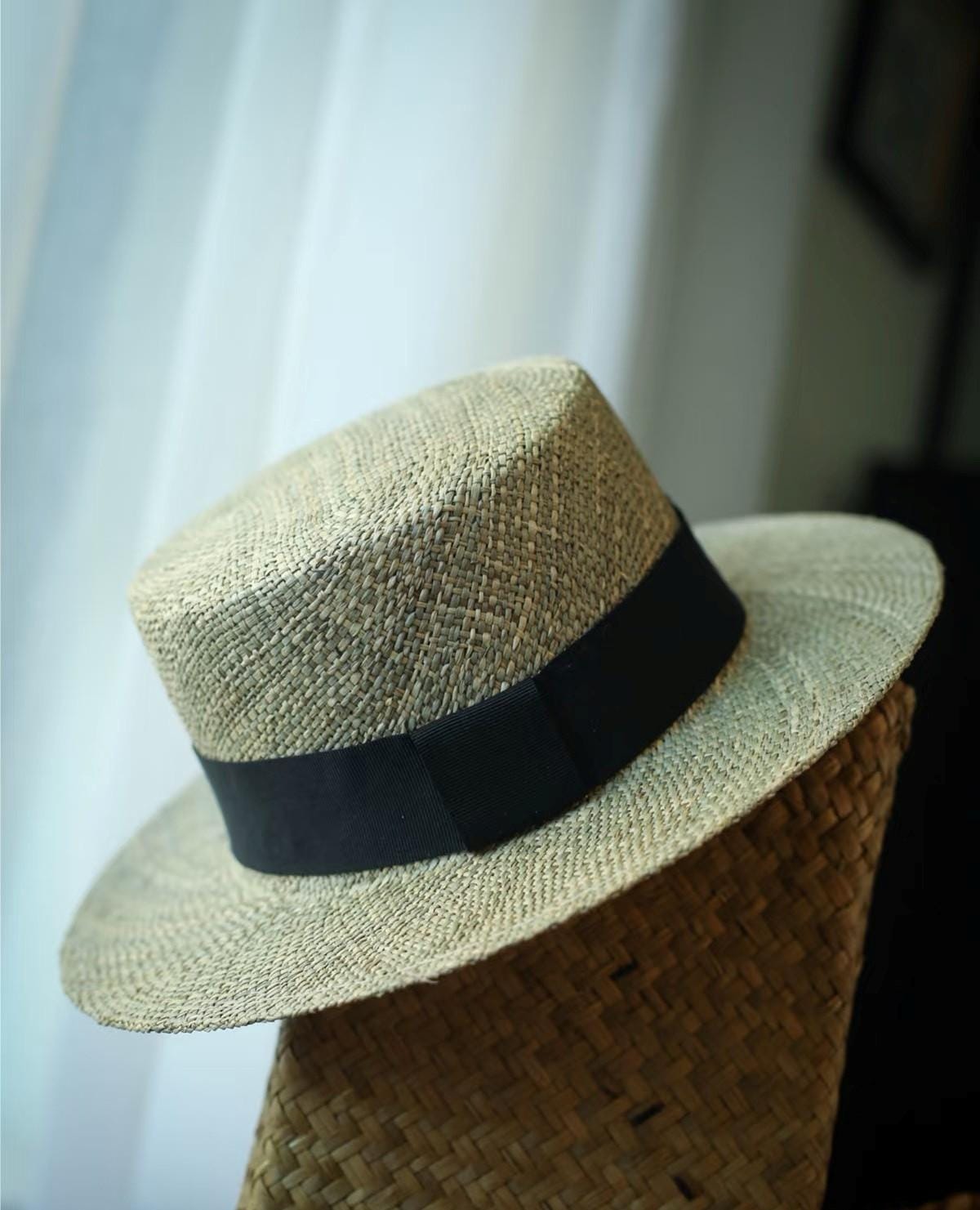 Unisex Classic Wide Brim Straw Panama Fedora with Black Grosgrain Band Medium Stylish Open Weave Straw Fedora Hat with Black Grosgrain  main image 4