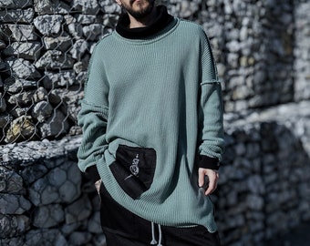 Knitted sweater/ green sweater/ spring clothes/ linen/ cotton/ oversize clothes/ oversize sweater/  avant garde clothing/ mans mod clothing/