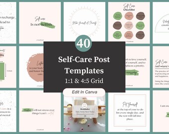 Mallar för Instagram-inlägg om egenvård: Wellness Coach Canva (digital nedladdning)