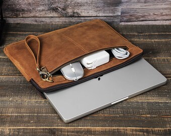 MacBook-Computer-Liner-Hülle aus Leder, Messenger-Tasche aus Leder für Männer, schlanke Laptop-Aktentasche, Monogramm-Arbeits-Leder-Jubiläumsgeschenke für Ihn