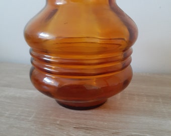 Mid Century Modern Amber Glass Vase Yellow Mustard Retro