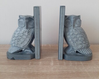 Stone Owl Bookends Grey bird soapstone