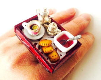 Ring TEA at GRANNYS miniature tea tray adjustable ring by The Sausage