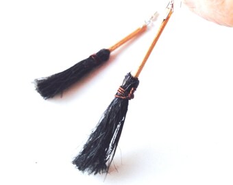 Earrings BROOM TASTIC miniature brooms funny jewel Halloween special by The Sausage