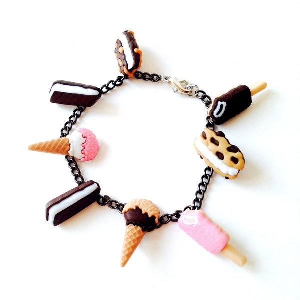 Bracelet charms FREEEEEZE petits charms glaces snacks glacés cookies chocolat 19 cm Bijou gourmand par The Sausage